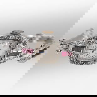 Platinum with Diamonds and Rubies Art Deco Ladies Wristwatch, Band is 10K GF, Working, 16 grams: Platinum with Diamonds and Rubies Art Deco Ladies Wristwatch, Band is 10K GF, Working. Face marked Platinum, has 4 Rubies and 2 Diamonds. size: face 1 1/2 in. x 3/4 in. watch band 3/4 in. x 6 in.
