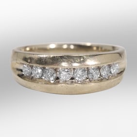 14K Gold, 3.0 dwt ,8 Diamonds Men's Ring approx. 1.2 cts. total, Ring Size 10.5 , 1 in. x 1/4 in.