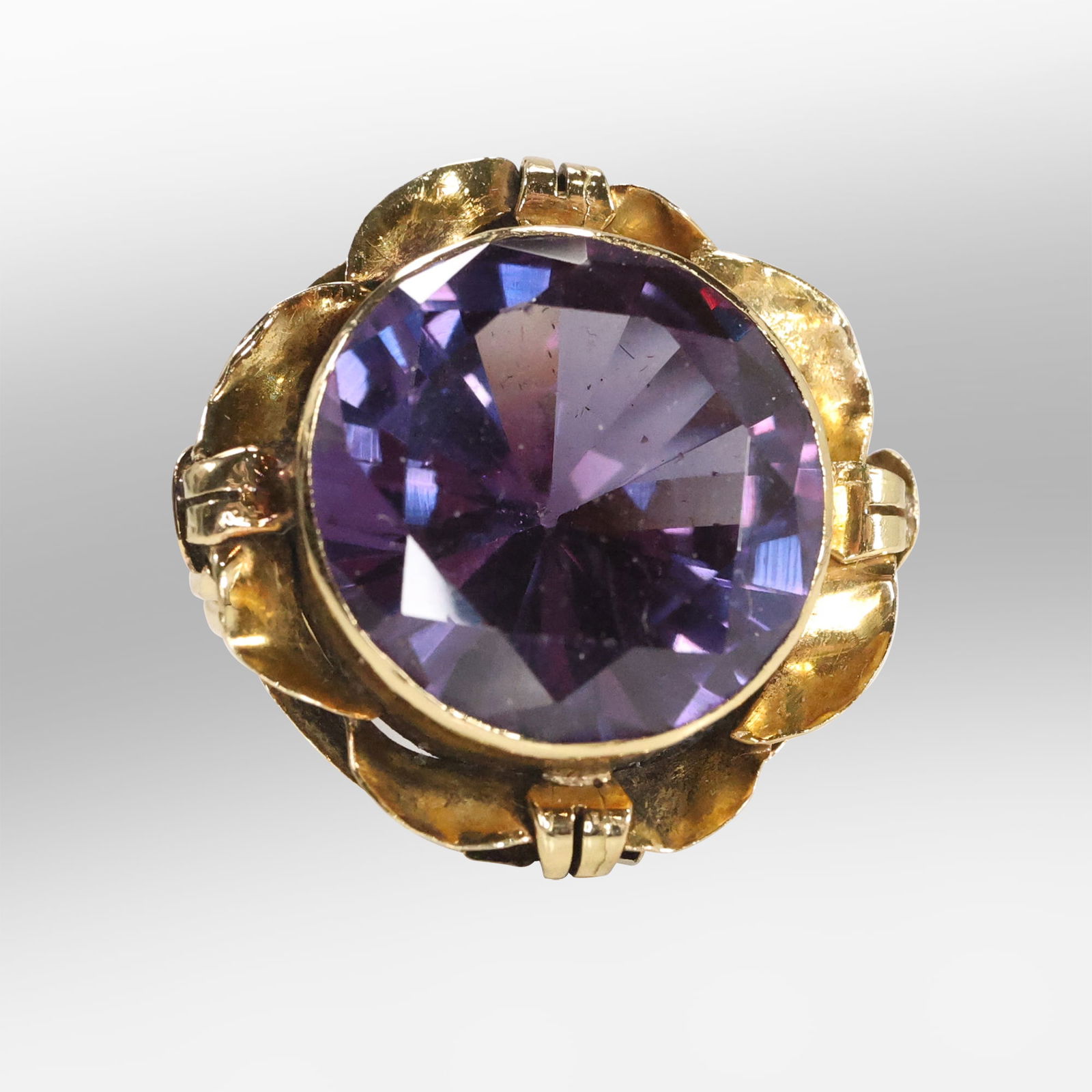 18K Gold Victorian Setting RARE PURPLE SAPPHIRE Ring Size 5.5, Brilliant Hues Dark Purple (1 of 20)