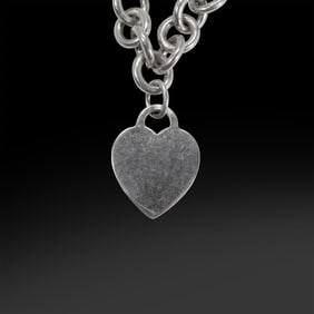 TIFFANY & CO.925 Sterling Silver Necklace with Heart Charm 16 in. x 3/8 in., charm 7/8 in. x 1 in.