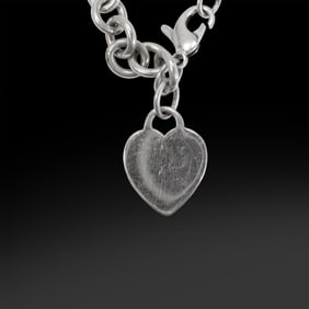 TIFFANY & CO .925 Sterling Silver Heart Charm Bracelet 7 1/2 in. x 3/8 in. ; Charm 7/8 in. x 1 in.
