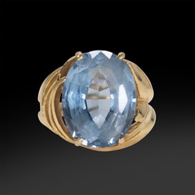 Exquisite 14K Gold Faceted Blue Topaz Ring Size 8,  5.84 dwt.,  3/4 in. x 3/4 in.