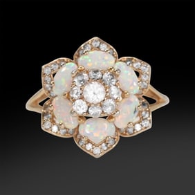 Stunning .925 Sterling Silver with 6 Opals and 51 Sapphires Ring Size 9,  3/4 in. dia.