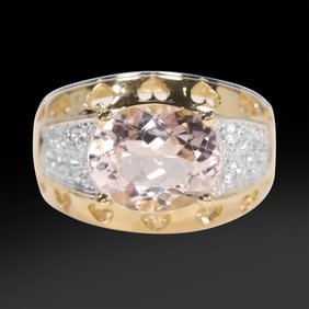 Stunning 14K Gold Pink Amethyst with Clear Spinels Ring Size 8 , 5.6 dwt,  7/8 in. x 5/8 in.