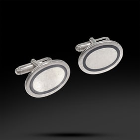 Tiffany & Co. Sterling Silver Enamel Oval Cufflinks 5/8 in. x 7/8 in. with Box and Fabric Pouch