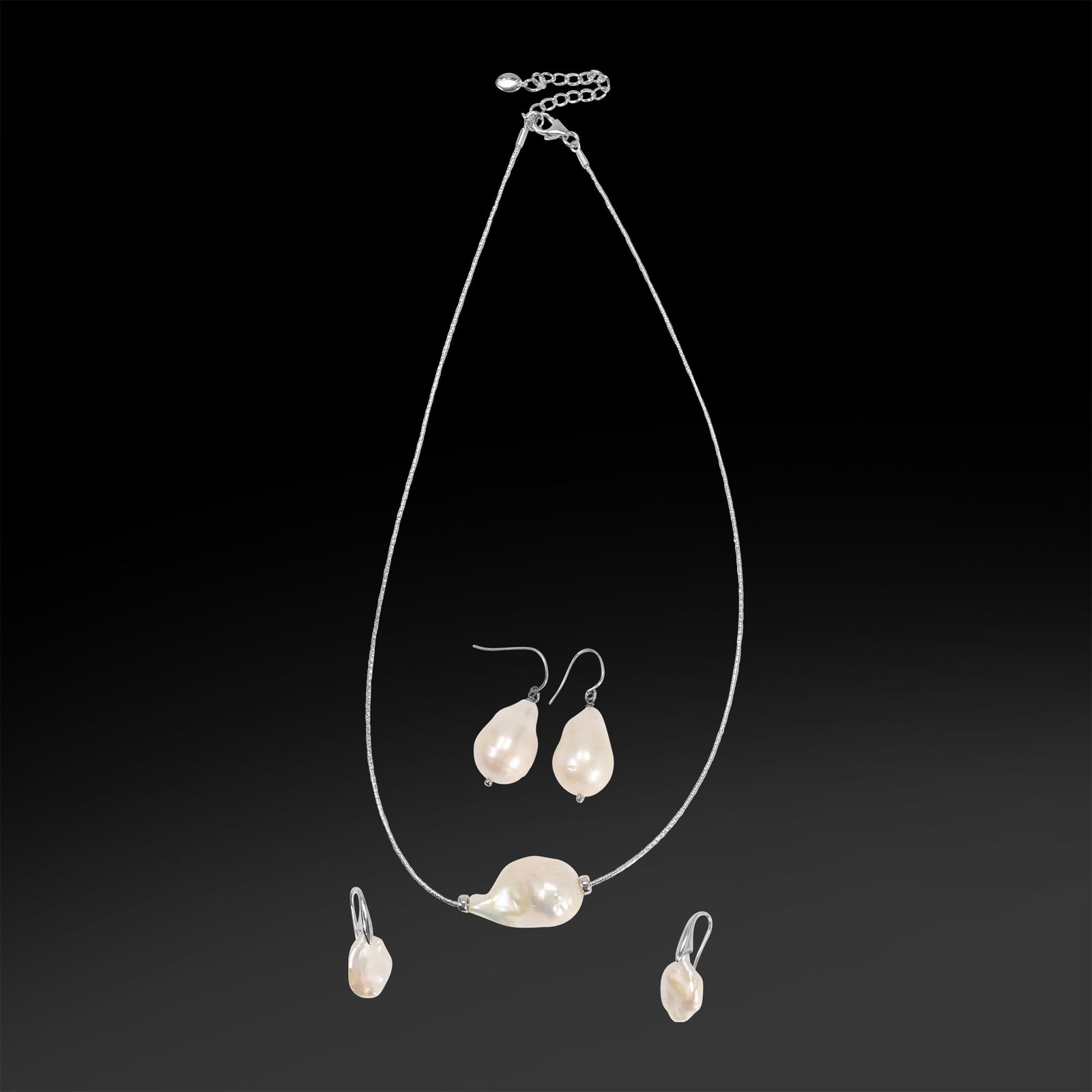 LUC .925 Rhodium over Sterling Silver Baroque Freshwater Pearl Pendant Necklace on 18 in. Chain: LUC .925 Rhodium over Sterling Silver Baroque Freshwater Pearl Pendant 1 1/4 in. x 3/4 in. Necklace on 18 in. Chain .925 Rhodium over Sterling; D .925 Sterling Coin Drop Freshwater Pearl Earrings 1 in