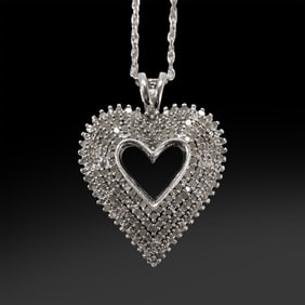.925 HN Sterling Silver Diamond Heart Pendant Necklace on a HN 925 Sterling 18 in. Chain