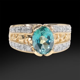 Stunning 14K Gold TOPAZ approx. 2 ct. with 16 Side Diamonds approx 1.5 cts. Cocktail Ring Size 8