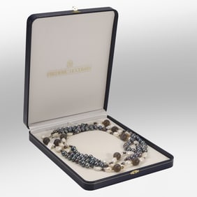 Multicolor Tahitian Freshwater Cultured Pearls with Coin Freshwater Pearls and Smoky Gray Marble