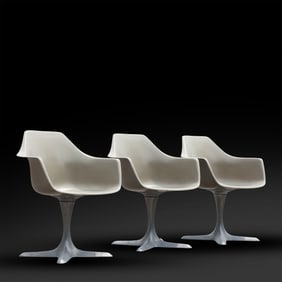 3 Signed Burke Mid-Century Modern Swivel Molded Fiberglass Arm Chairs
