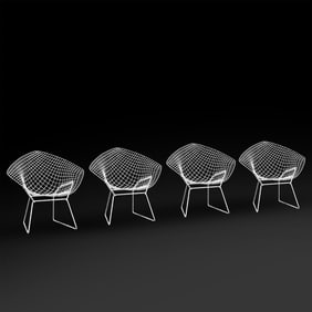 Set 4 Knoll Bertoia Diamond Lounge Chair in Wire, White. 30 in. height x 33 in wide
