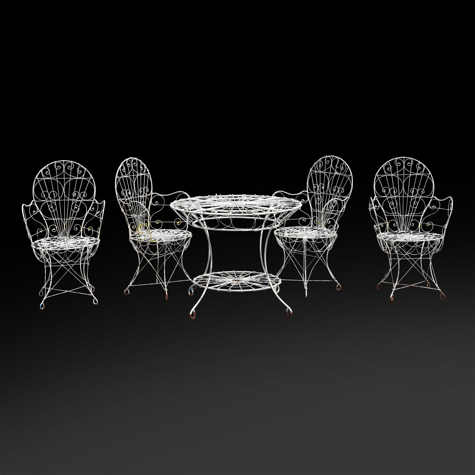Fancy 5 Piece French Metal Table and Chair Set , 37 in. diameter Table & 4 Arm Chairs (1 of 16)
