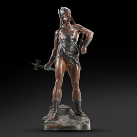 attributed to Edouard Drouot (1859-1945) Bronze Viking Statue Sculpture "Vercingetorix" 24 in. h.