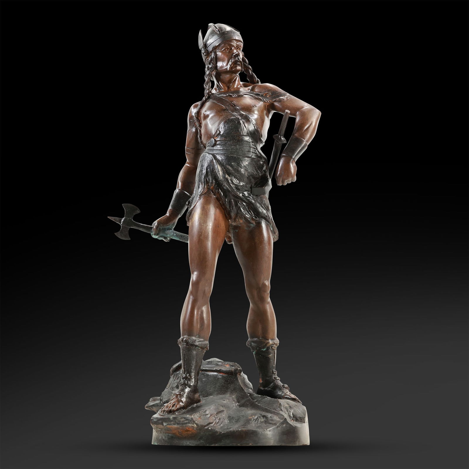 attributed to Edouard Drouot (1859-1945) Bronze Viking Statue Sculpture "Vercingetorix" 24 in. h.: size: 24 h 8w