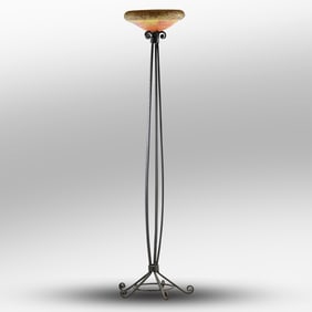 Signed DAUMN NANCY FRANCE Art Glass Floor Lamp with Iron Base Style of Edgar Brandt