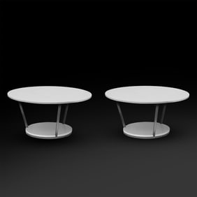 Pair Mid Century Modern Round Marble Top Large 35" Diameter Side End Tables by Samuelson