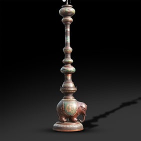 Tall Antique Japanese Bronze and Cloisonne Floor Lamp with Elephant Figural Base 80 in. height