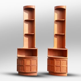 [2]  Danish Modern Style Corner Cabinets by Nathan Furniture Co. Mid-Century Modern 76 in. height