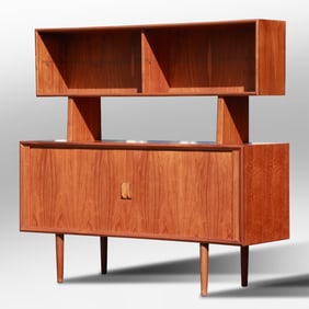 Kofod-Larsen Danish Teak Credenza with Hutch, has Glass Doors Top, Shelves