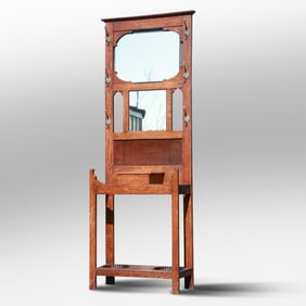 Oak Hall Rack with Lift Top Storage Seat, Mirror Back 78 inches height x 26.5 in. wide