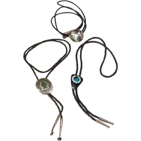 Bolo Tie with Sterling Silver Slide; 2 Bolo Ties: 36 in. x 1 1/4 in. Black Onyx with Silver &