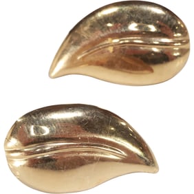 14K Gold Pierced Leaf Shaped Earrings , weighs 0.8 dwt; 1 in. x 5/8 in.