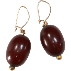 14K Gold Cherry Amber Pierced Drop Earrings 1 5/8 in. x 1/2 in.