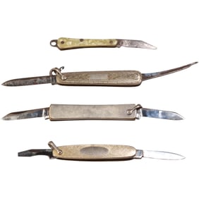 [4] G.F. Top Pocket Knife Victorian Etched Lines Flowers; 10K Gold Top Victorian Pocket Knife