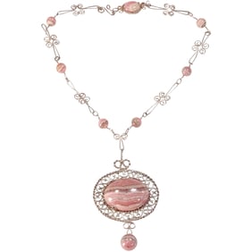 .925 Sterling Silver Pendant with Agate Stone Beads with .925 Sterling 20 in. Chain