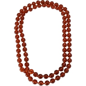Long Amber Glass Bead Necklace 50 inches x 1/2 in.