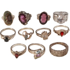 11 Assorted Sterling Silver Rings - Various Ring Sizes - Nice Variety - See Pictures