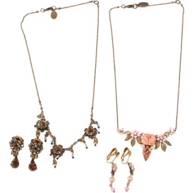 Michal Negrin, 3 Pcs. Ambers and Blue Tone Rhinestones Set: Necklace 19 in. x 1 in. , Earrings