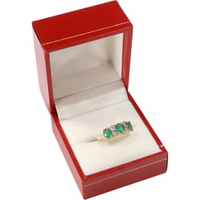 14K Gold Emeralds and Diamonds Band Ring Size 5.5 , 3/4 in. x 1/4 in.