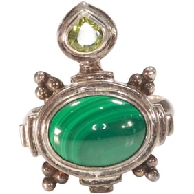 Suarti, .925 Sterling BA Malachite with Peridot Ring Size 10 , 1 in. x 1 1/8 in.