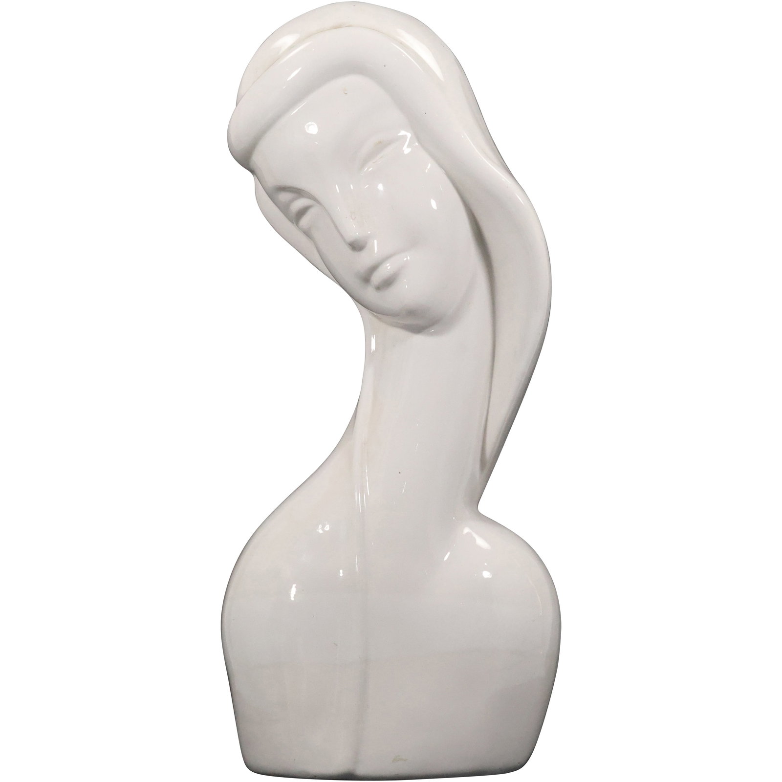 Vintage Art Deco White Glazed Ceramic Female Bust 18 inches height x 6.5 in. wide (1 of 17)