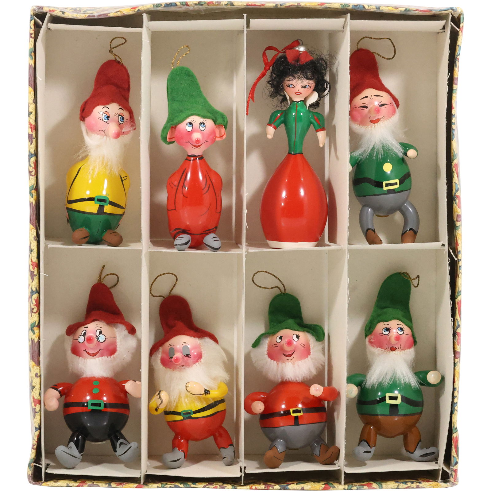 set of vintage Christmas ornaments Disney's Snow White and the Seven Dwarfs, Italy: set of vintage Christmas ornaments Disney's Snow White and the Seven Dwarfs, Italy. size: 5h 1.5w