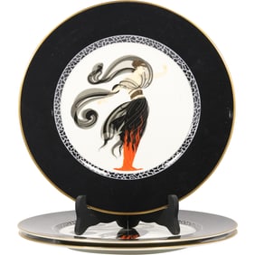 3 Assorted ERTE Art Deco Woman Porcelain Cabinet Plates 12 inches diameter