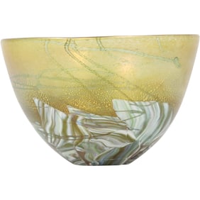Artist Signed Studio Art Glass Iridescent Bowl 4 in. height x 6.25 in. diameter, Signed on Base