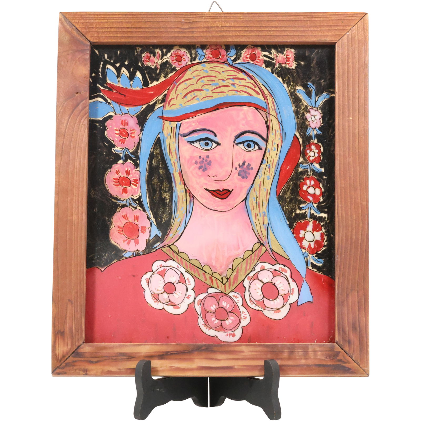 Unknown Polish Artist, Framed Portrait of a Woman Reverse Painting on Glass 13.5 in. x 11.5 in.: Unknown Polish Artist, Framed Portrait of a Woman Reverse Painting on Glass 13.5 in. x 11.5 in. size: .5h 13.5w 11.5w
