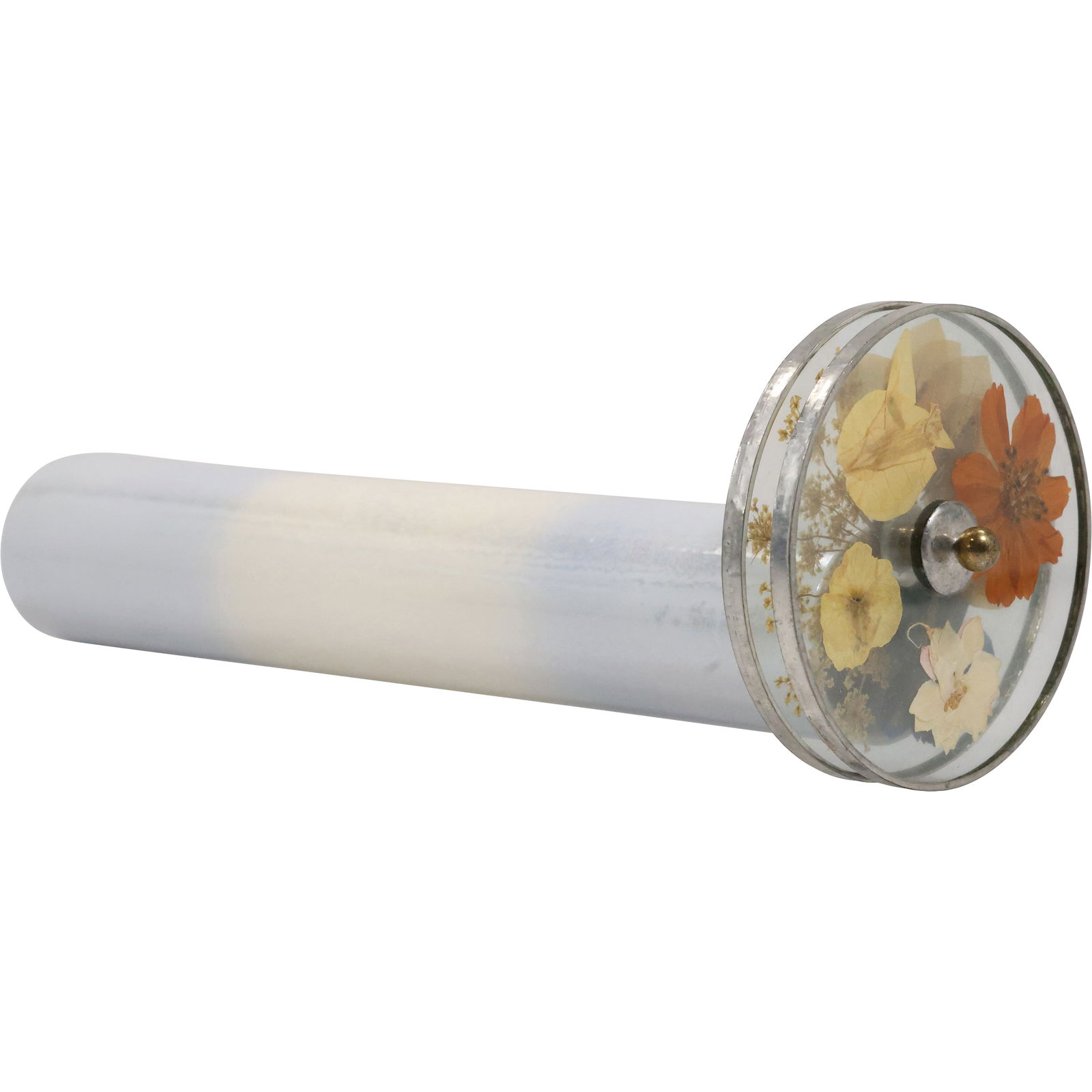 Vintage Colorscope Kaleidoscope by Jay Kosage, Signed, Dried Flowers Disc. 11.5 in. length: Vintage Colorscope Kaleidoscope by Jay Kosage, Signed, Dried Flowers Disc. 11.5 in. length. size: 4h 11.5w