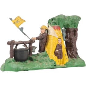 Novelty Cast Iron Mechanical Coin Bank "Boy Scout Camp" in Original Paint Finish
