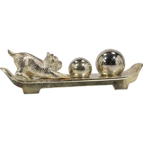 Vintage Scottish Terrier Scotty Dog Salt Pepper Set Balls on Tray 7 inches length