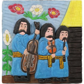 Polish Carved Wood Plaque of 3 Musicians "Kapela", Artist Signed on Verso - See Poctures