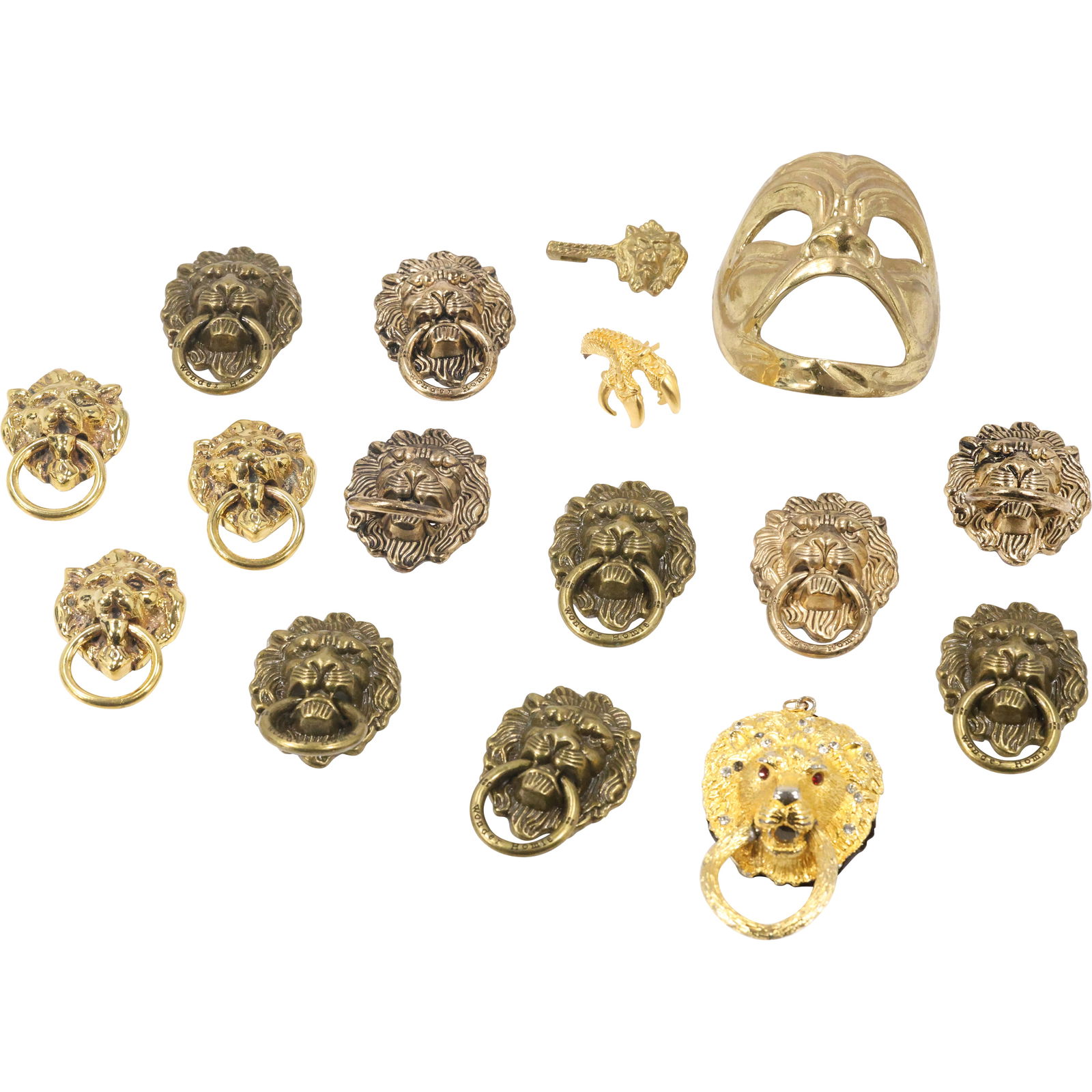 Estate Grouping 16 Assorted Pieces of Metal Lion Faces with Rings, Mask, Other (1 of 17)