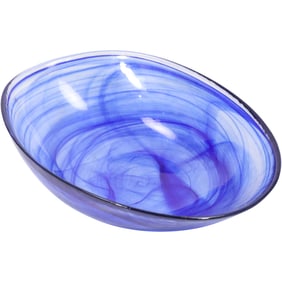 Kosta Boda Contrast Series Crystal Glass Bowl with a blue swirl design, 11.25 in. length