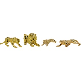 4 Assorted Gold Plated Lion, Jaguar Figures Statues