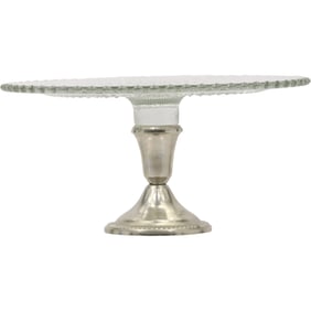 Sterling Silver Base Pressed Crystal Glass Cake Pedestal Display 10.75 in. diameter