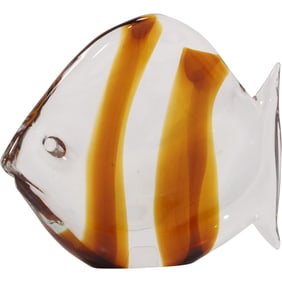 Signed SEGUSO Murano Art Glass Fish Figure Sculpture with Amber Stripes 6.75 in. x 9 in.