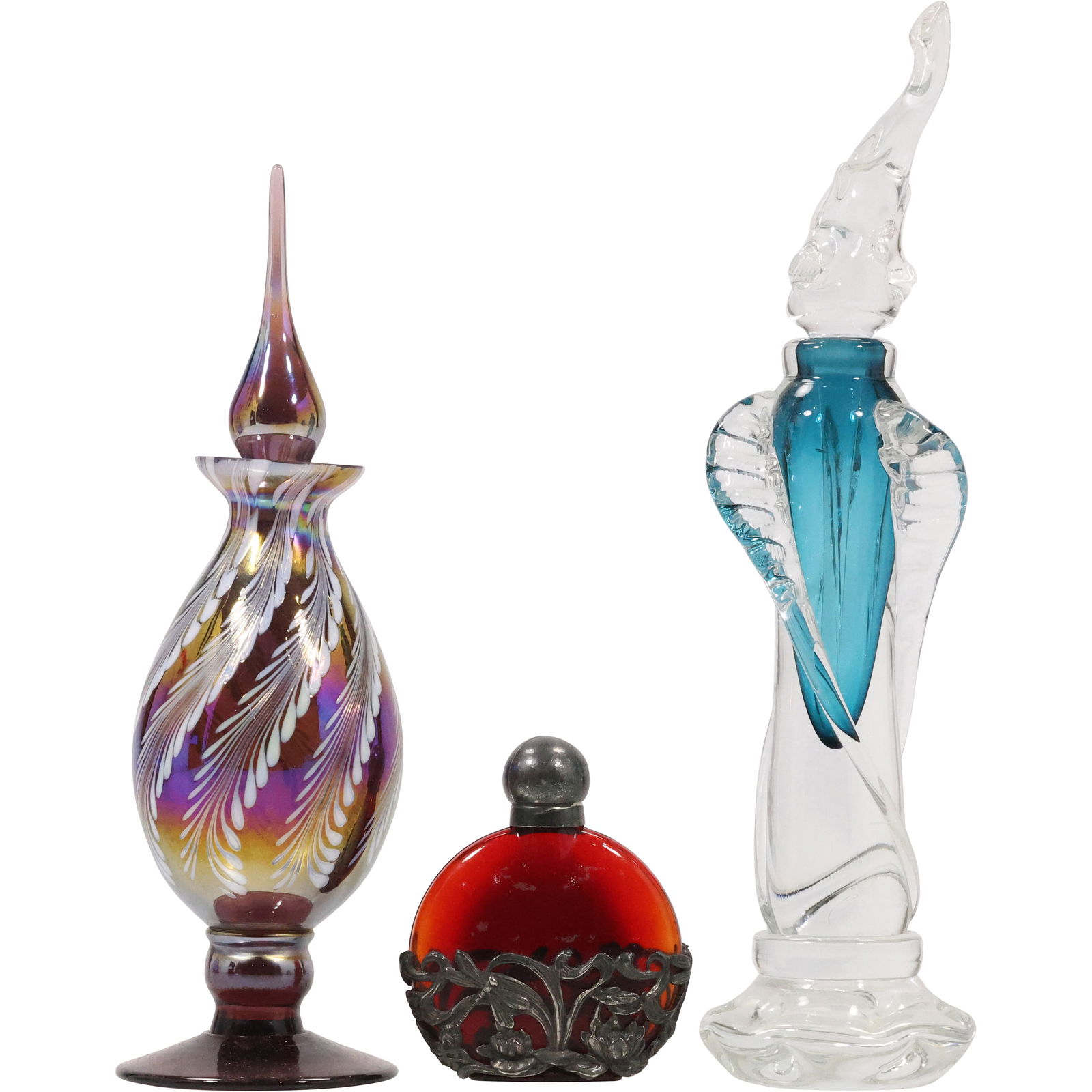 3 Assorted Art Glass Perfume Bottles with Stoppers - SEE PICTURES (1 of 20)