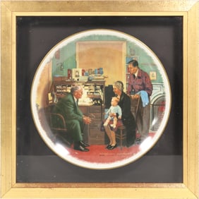 Norman Rockwell "The Annual Visit" Gorham Fine Porcelain Plate in Shadow Box Frame 15 in.